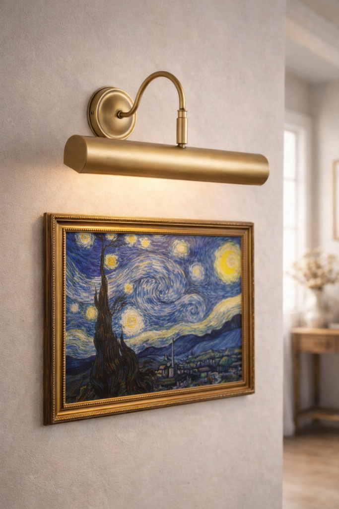 מנורת קיר בסגנון כפרי מעל תמונה דגם יסמין